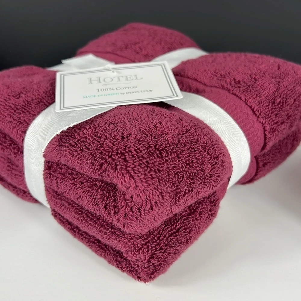 HOTEL Bath Towel Set Burgundy 100% Cotton Soft Absorbent - 8 Piece Set - NEW